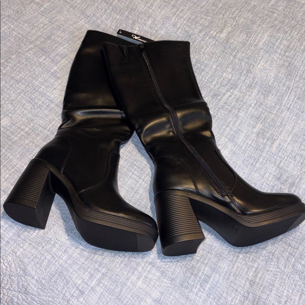 Athlefit Black Knee High Platform Boots - Picture 3 of 12